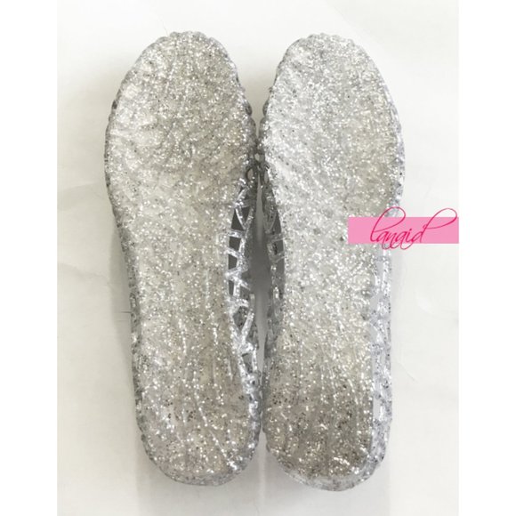 Clear Sparkly Glitter Shimmer Cut-Outs Jelly Flats - Picture 9 of 10
